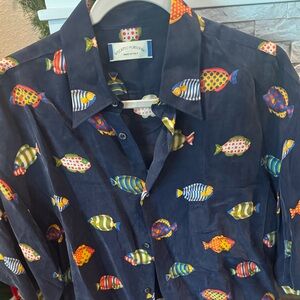 Riscatto Portofino Men’s Short Sleeve Navy Fish Print Shirt